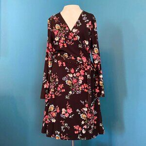 Long-Sleeved Floral Knit Wrap Dress from Loft